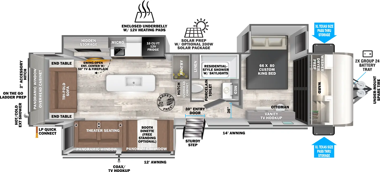 Heritage Glen Travel Trailers 308RL Floorplan